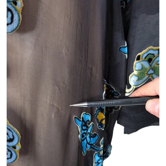 Citron Santa Monica Velvet Burnout Silk Tunic Medium Boho Lagenlook Art to Wear - Picture 9 of 10